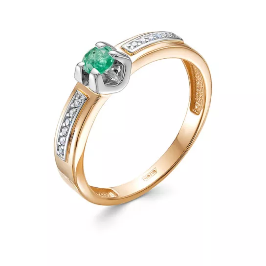 Золотое кольцо 585, женское, с изумрудом и бриллиантом, размер 17.5