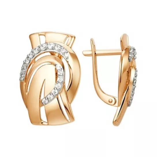 Золотые серьги 585, женские, с фианитом