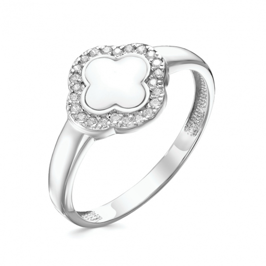 Серебряное кольцо 925, женское, с фианитом и эмалью, размер 16.5