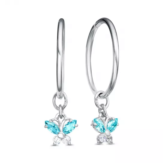 Серьги-конго с фианитом из серебра