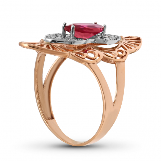 Золотое кольцо 585, женское, с корундом и фианитом, размер 20.5