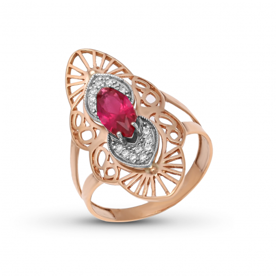 Золотое кольцо 585, женское, с корундом и фианитом, размер 20.5