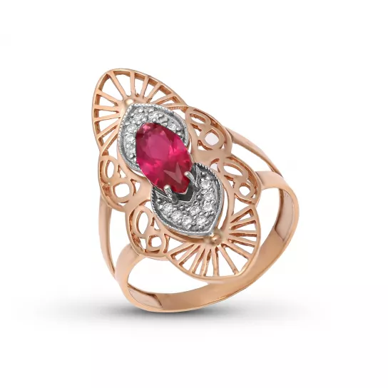 Кольцо с корундом и фианитом из золота