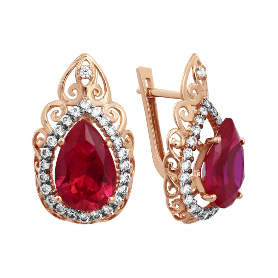 Золотые серьги 585, женские, с корундом