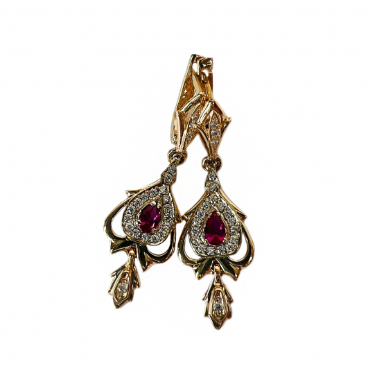 Золотые серьги 585, женские, с фианитом и корундом