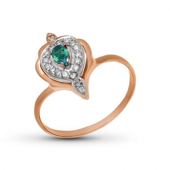 Золотое кольцо 585, женское, с изумрудом и фианитом, размер 19