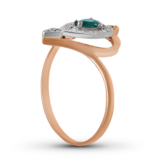 Золотое кольцо 585, женское, с изумрудом и фианитом, размер 19