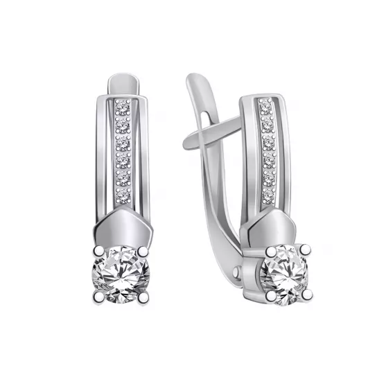 Серьги с фианитом из серебра