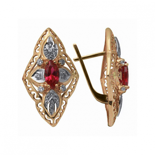 Золотые серьги 585, женские, с корундом