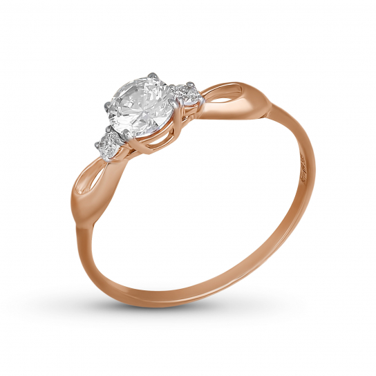 Золотое кольцо 585, женское, с фианитом, размер 16