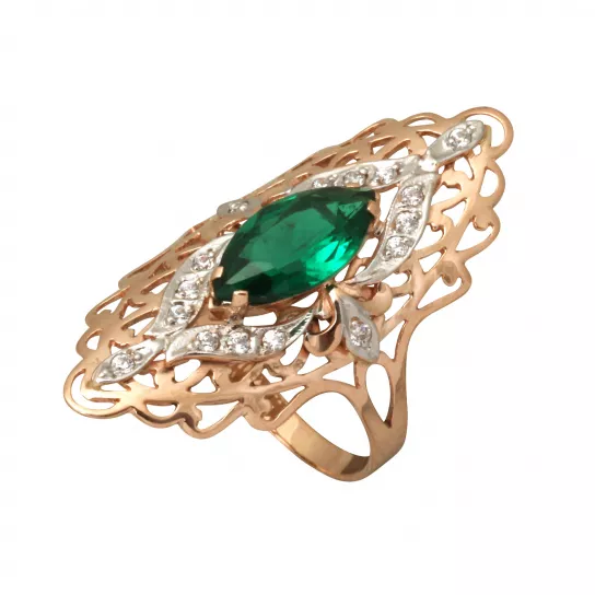 Кольцо с изумрудом и фианитом из золота