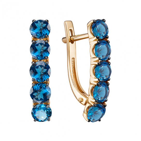 Золотые серьги 585, женские, с топазом