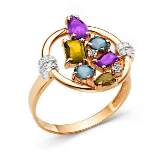 Золотое кольцо 585, женское, с аметистом и топазом, размер 18