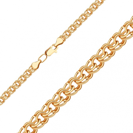 Золотая цепочка 585 на шею, плетение бисмарк, длина 60 см, цвет красное золото