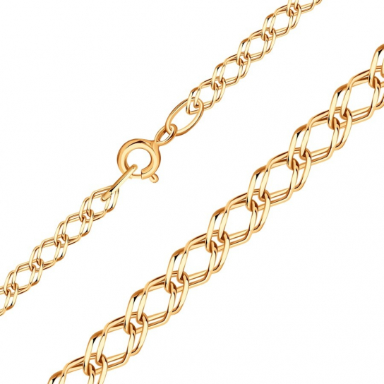 Золотая цепочка 585 на шею, плетение двойной ромб, длина 40 см, цвет красное золото