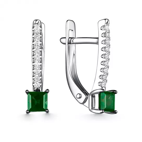 Золотые серьги 585, женские, с бриллиантом и изумрудом