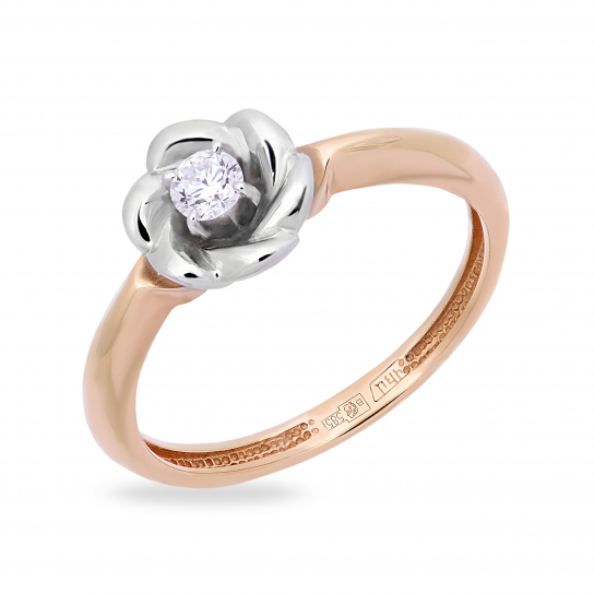 Золотое кольцо 585, женское, с бриллиантом, размер 17