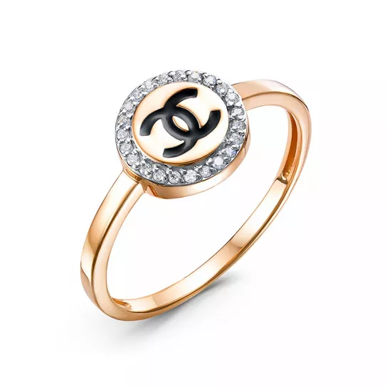 Кольцо с фианитом и эмалью из золота