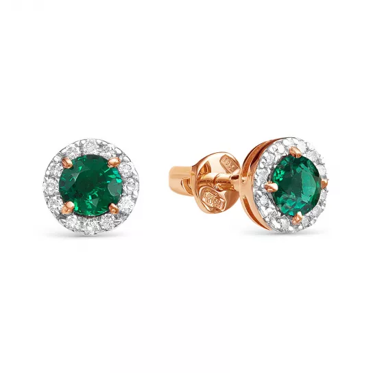 Пусеты бр с изумрудом и бриллиантом из золота