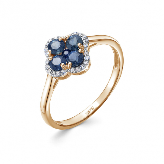 Золотое кольцо 585, женское, с сапфиром и бриллиантом, размер 17.5