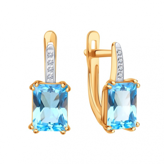 Золотые серьги 585, женские, с фианитом и гранатом