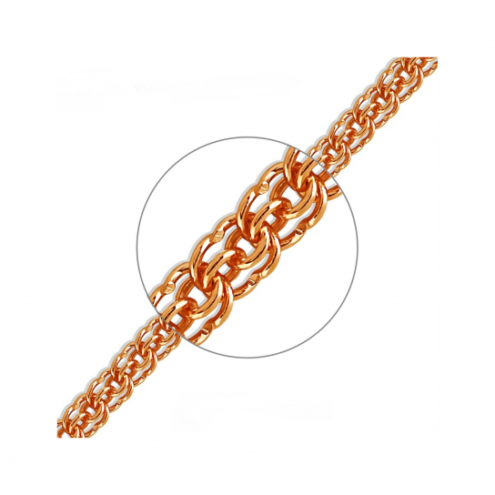 Золотая цепочка 585 на шею, женское, плетение бисмарк, длина 50 см, цвет красное золото