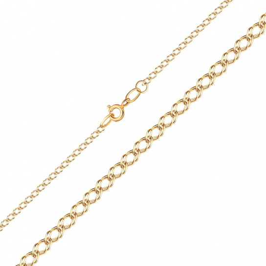 Золотая цепочка 585 на шею, плетение двойной ромб пустотелый, длина 60 см, цвет красное золото