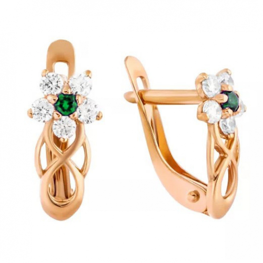 Золотые серьги 585, женские, с фианитом