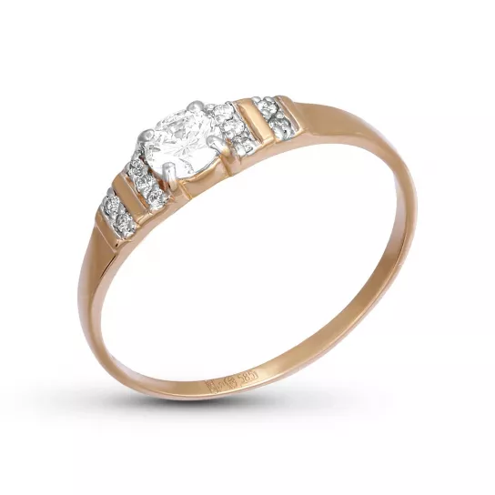 Золотое кольцо 585, женское, с фианитом, размер 16