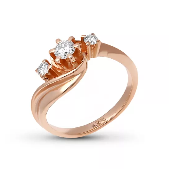 Золотое кольцо 585, женское, с бриллиантом, размер 16.5