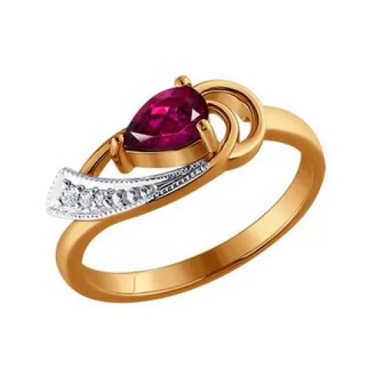 Кольцо с бриллиантами с рубином из золота