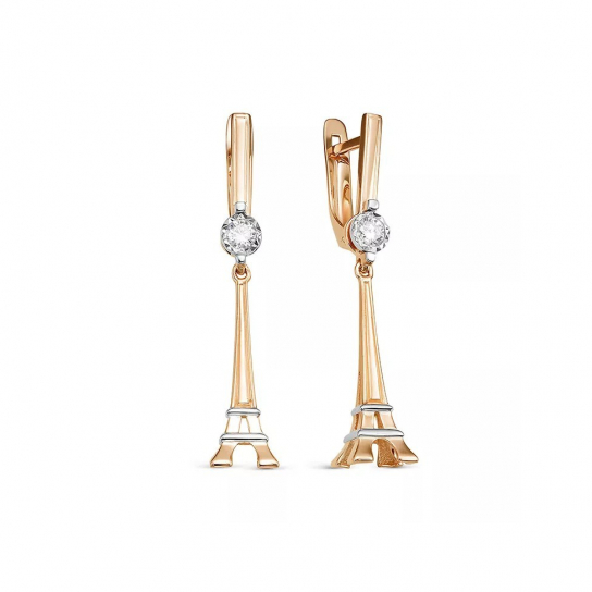 Золотые серьги 585, женские, с фианитом