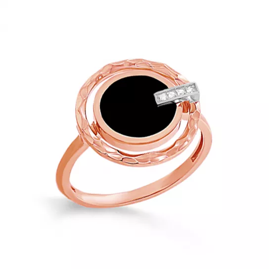 Золотое кольцо 585, женское, с бриллиантом и агатом, размер 17.5