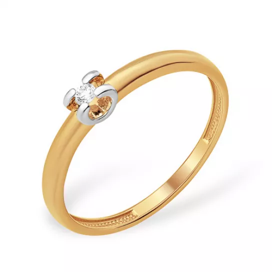 Золотое кольцо 585, женское, с бриллиантом, размер 16