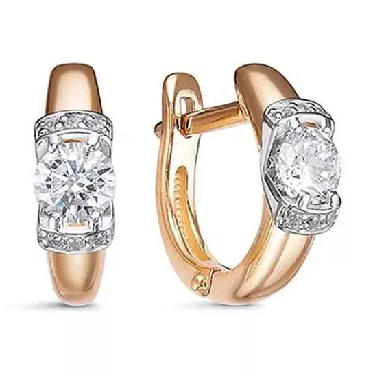 Золотые серьги 585, женские, с фианитом