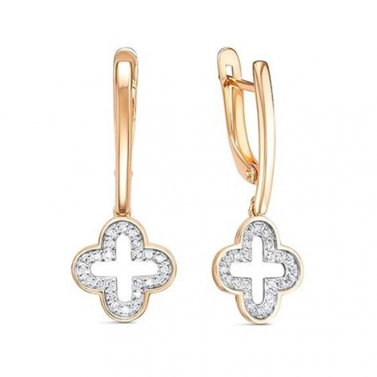 Золотые серьги 585, женские, с фианитом