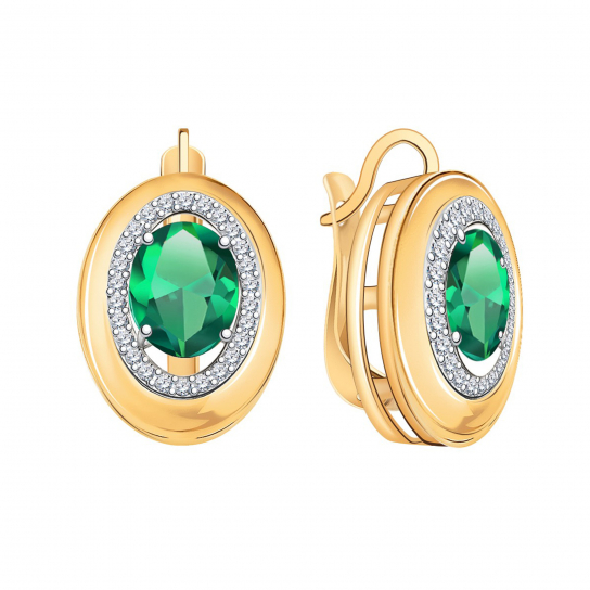 Золотые серьги 585, женские, с фианитом