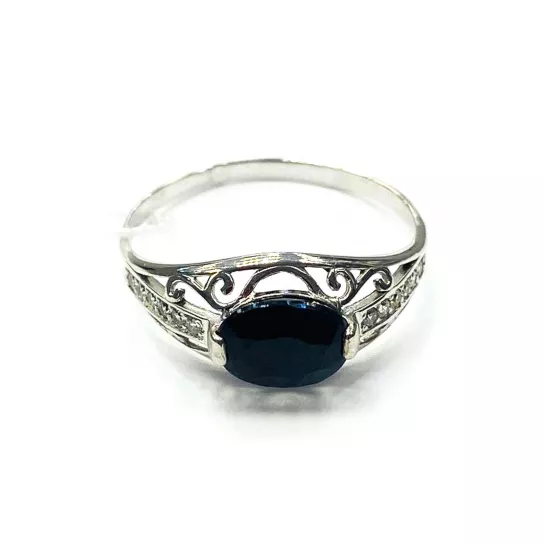 Серебряное кольцо 925, женское, с сапфиром, размер 17.5
