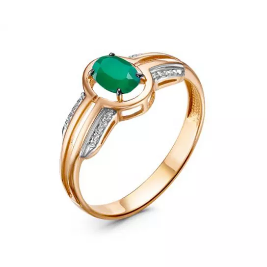 Золотое кольцо 585, женское, с бриллиантом и изумрудом, размер 18