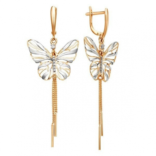 Золотые серьги 585, женские, с фианитом