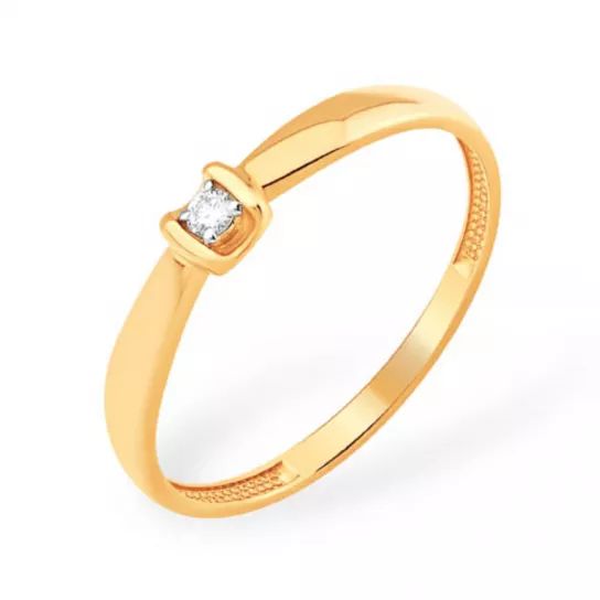 Золотое кольцо 585, женское, с бриллиантом, размер 15.5