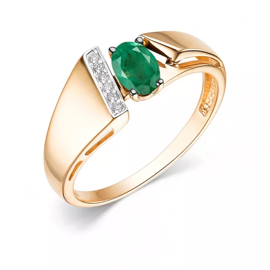 Золотое кольцо 585, женское, с бриллиантом и изумрудом, размер 17.5