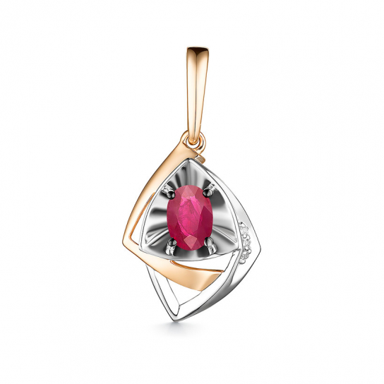 Золотая подвеска 585, женская, с бриллиантом и рубином
