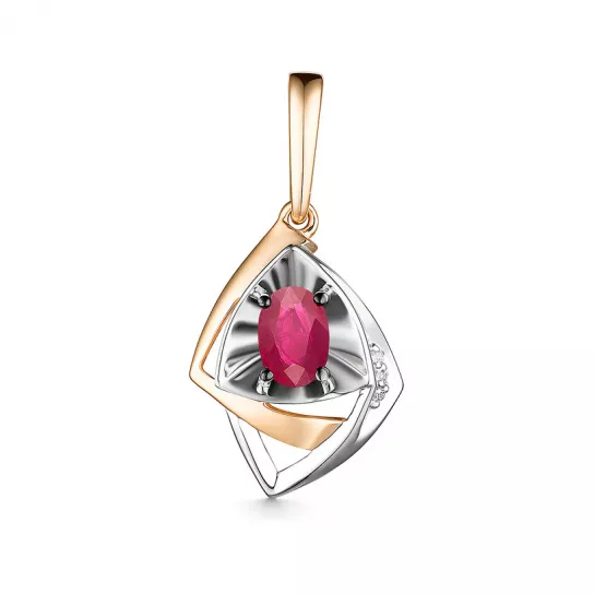 Золотая подвеска 585, женская, с бриллиантом и рубином