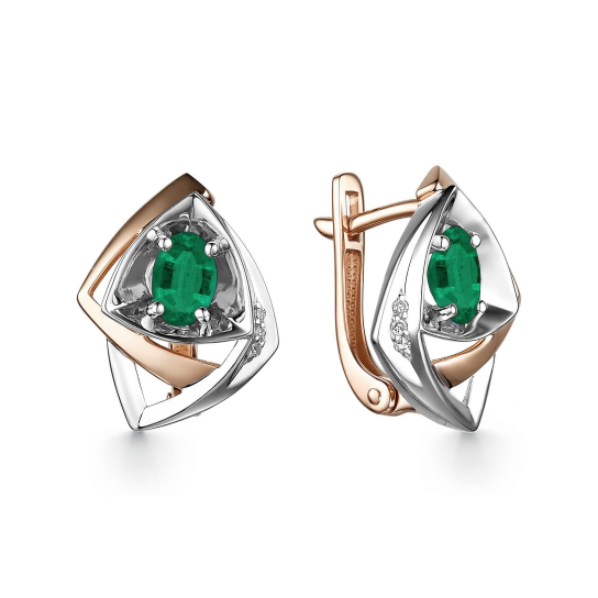 Золотые серьги 585, женские, с бриллиантом и изумрудом