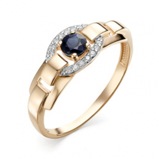 Золотое кольцо 585, женское, с бриллиантом и сапфиром, размер 17