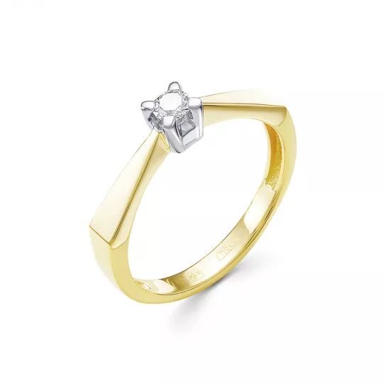 Золотое кольцо 585, женское, с бриллиантом, размер 17.5