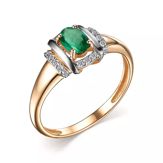 Золотое кольцо 585, женское, с изумрудом и бриллиантом, размер 19