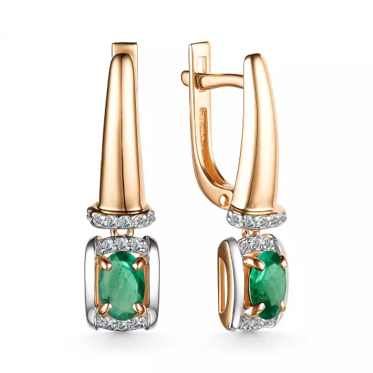 Золотые серьги 585, женские, с изумрудом и бриллиантом