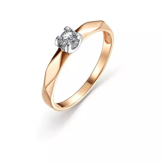 Золотое кольцо 585, женское, с фианитом, размер 17